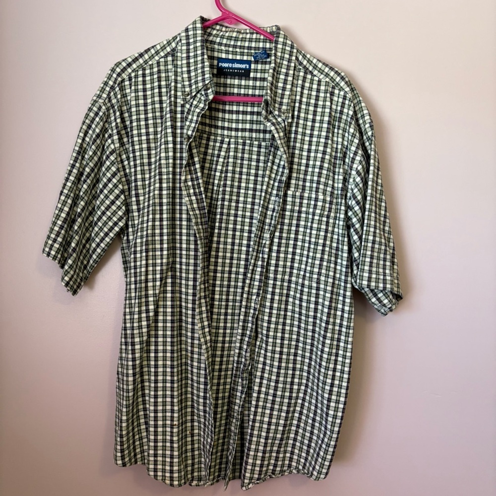 Poore Simon’s Men's Green, Navy and Tan Plaid Casual Shirt